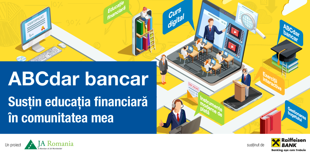 Participanții programului de educație financiară ABCdar bancar celebrați în cadrul unei festivități online.