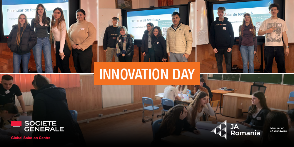Cu entuziasm și creativitate, tinerii participanți la workshopul Innovation Day au lansat soluții sustenabile pentru mediu, susținuți de voluntarii Societe Generale Global Solution Centre
