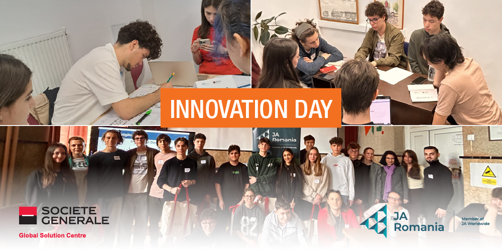 Cu sprijinul voluntarilor de la Societe Generale Global Solution Centre România, tinerii propun, în cadrul workshopului Innovation Day, soluții pentru un stil de viață digital mai echilibrat